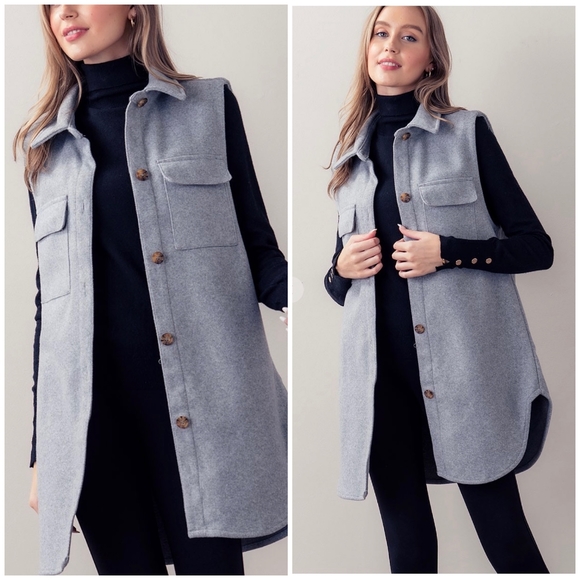 LAST ONE❗️Cozy Chic Charcoal Gray Thick Longline Oversized Coat Vest - Picture 7 of 9